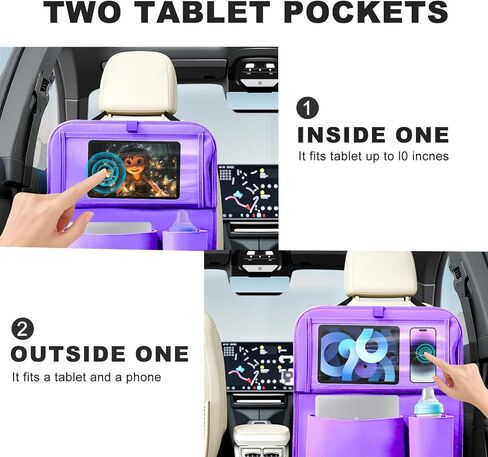 منظم المقعد الخلفي للسيارة، عبوتان من المقعد الخلفي منظم السيارة مع حامل طاولة مقاس 10 بوصات، و10 جيوب تخزين وواقي ظهر المقعد للأطفال الصغار، وإكسسوارات السفر in Kuwait