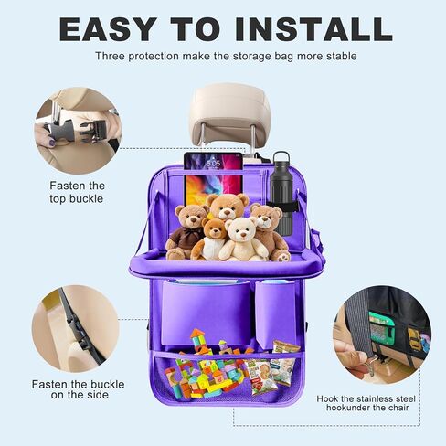 منظم المقعد الخلفي للسيارة، عبوتان من المقعد الخلفي منظم السيارة مع حامل طاولة مقاس 10 بوصات، و10 جيوب تخزين وواقي ظهر المقعد للأطفال الصغار، وإكسسوارات السفر in Kuwait