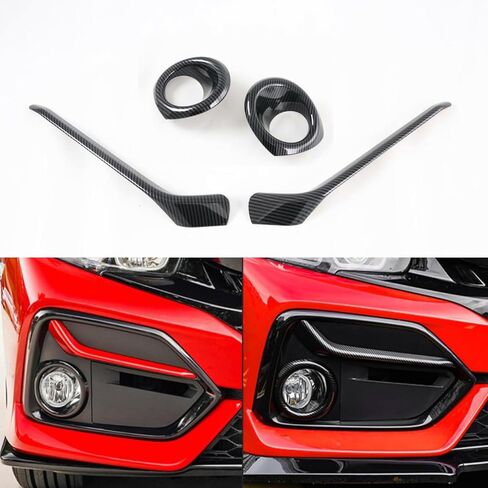 Carbon Fiber 4 Pcs Car Front Fog Light Lamp Frame Cover Trim Strip Emblems Compatible for Honda Civic Hatchback 2020-2021-2022-2023-2024 in Saudi Arabia