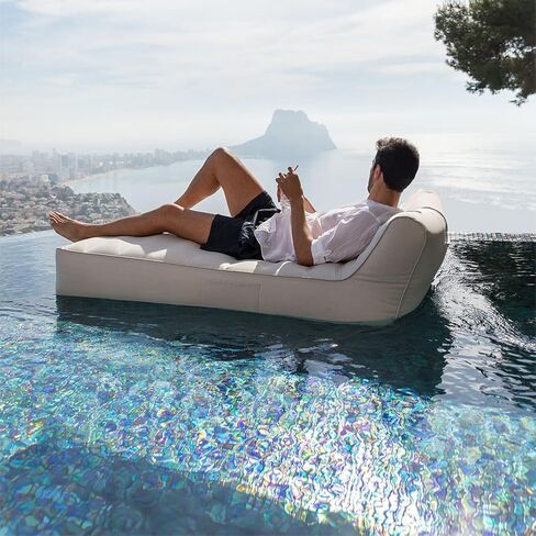 California Sun Allora Luxury Inflatable Fabric Sun Lounger Pool Float Chaise - Poolside Lounge Chair - Deluxe Ultra-Wide Floating Day Bed (Beige) in Saudi Arabia