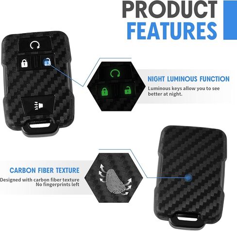 Key Fob Case Cover Carbon Fiber Pattern Silicone Cover Compatible with Chevrolet Colorado Silverado Suburban Tahoe Compatible with GMC Canyon Sierra Yukon Yukon XL 4 ButtonKeyless Entry Remote in Saudi Arabia