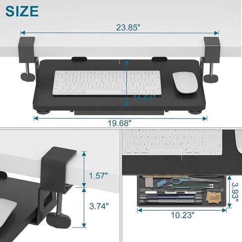 صينية لوحة المفاتيح أسفل المكتب، 19.7 بوصة × 11.81 بوصة، درج لوحة مفاتيح صغير الحجم مع مشبك C سهل التركيب، حامل لوحة مفاتيح الكمبيوتر منزلق للخارج، صينية لوحة مفاتيح مريحة للمنزل والمكتب in Kuwait