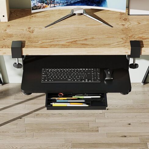 صينية لوحة المفاتيح أسفل المكتب، 19.7 بوصة × 11.81 بوصة، درج لوحة مفاتيح صغير الحجم مع مشبك C سهل التركيب، حامل لوحة مفاتيح الكمبيوتر منزلق للخارج، صينية لوحة مفاتيح مريحة للمنزل والمكتب in Kuwait