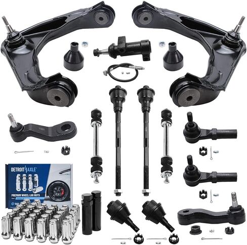 Detroit Axle - Front End Kit for Silverado Sierra 1500 2500 HD 3500 Chevy GMC, Control Arms Sway Bars Ball Joints Tie Rods Pitman Idler Arms Idler Bracket Pivot Wheel Lug Nuts Socket Keys Replacement in Saudi Arabia