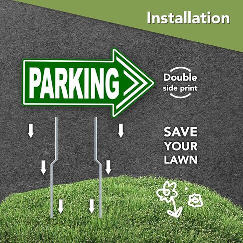 4PC Directional Parking Signs Arrows with Stakes - 15x8 Double Sided Coroplast Parking Signs for Outside - Event Sign - Arrow Signs with Stakes in Kuwait