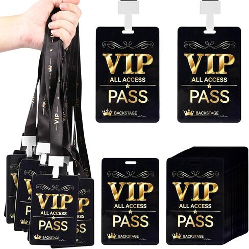 10 مجموعات من حبل شارة VIP مع بطاقة، وتذاكر VIP بلاستيكية مع حبل قصير لحدث الموظفين وبطاقة خلف الكواليس لحفلات أعياد الميلاد، وحفلات الموسيقى، وليالي الأفلام، وحفلات موسيقية (أسود، ذهبي) in Kuwait