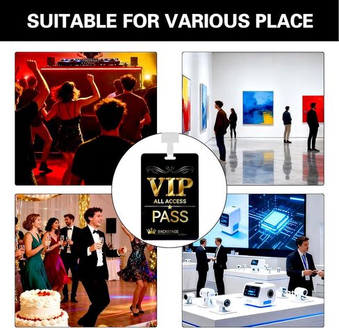 10 مجموعات من حبل شارة VIP مع بطاقة، وتذاكر VIP بلاستيكية مع حبل قصير لحدث الموظفين وبطاقة خلف الكواليس لحفلات أعياد الميلاد، وحفلات الموسيقى، وليالي الأفلام، وحفلات موسيقية (أسود، ذهبي) in Kuwait