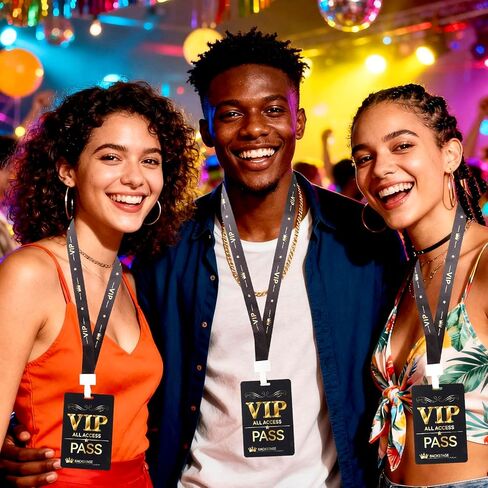 10 مجموعات من حبل شارة VIP مع بطاقة، وتذاكر VIP بلاستيكية مع حبل قصير لحدث الموظفين وبطاقة خلف الكواليس لحفلات أعياد الميلاد، وحفلات الموسيقى، وليالي الأفلام، وحفلات موسيقية (أسود، ذهبي) in Kuwait