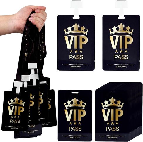 10 مجموعات من حبل شارة VIP مع بطاقة، وتذاكر VIP بلاستيكية مع حبل قصير لحدث الموظفين وبطاقة خلف الكواليس لحفلات أعياد الميلاد، وحفلات الموسيقى، وليالي الأفلام، وحفلات موسيقية (أسود، ذهبي) in Kuwait