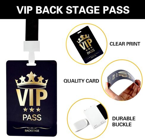 10 مجموعات من حبل شارة VIP مع بطاقة، وتذاكر VIP بلاستيكية مع حبل قصير لحدث الموظفين وبطاقة خلف الكواليس لحفلات أعياد الميلاد، وحفلات الموسيقى، وليالي الأفلام، وحفلات موسيقية (أسود، ذهبي) in Kuwait