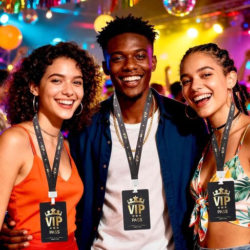 10 مجموعات من حبل شارة VIP مع بطاقة، وتذاكر VIP بلاستيكية مع حبل قصير لحدث الموظفين وبطاقة خلف الكواليس لحفلات أعياد الميلاد، وحفلات الموسيقى، وليالي الأفلام، وحفلات موسيقية (أسود، ذهبي) in Kuwait