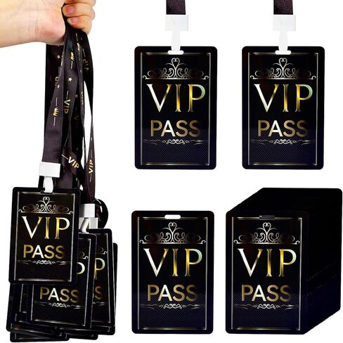 10 مجموعات من حبل شارة VIP مع بطاقة، وتذاكر VIP بلاستيكية مع حبل قصير لحدث الموظفين وبطاقة خلف الكواليس لحفلات أعياد الميلاد، وحفلات الموسيقى، وليالي الأفلام، وحفلات موسيقية (أسود، ذهبي) in Kuwait