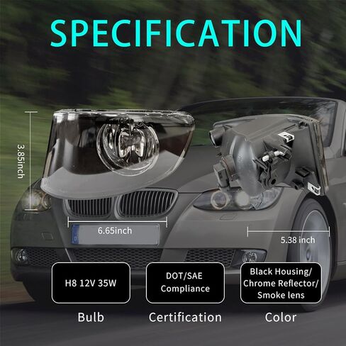 مصابيح الضباب لـ 2007-2013 3 Series E92 E93 328i 328xi 335i 335is 335xi الكل للتحويل كوبيه فقط OEM Style 2 قطعة ث/H8 دخان in Kuwait