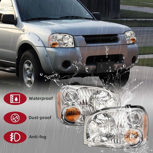 المصباح الأمامي متوافق مع Nissan Frontier 2001 2002 2003 2004 استبدال المصابيح الأمامية لمبيت الكروم 260608Z325، NI2502130، 260108Z325، NI2503130 بدون لمبات الجانب الأيسر والأيمن (كروم) in Kuwait