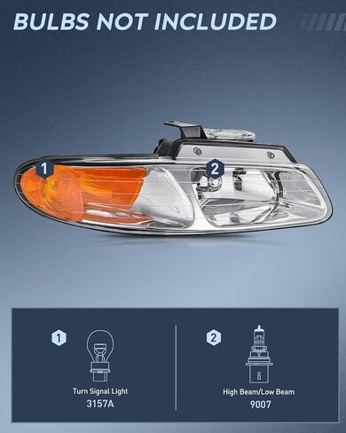 Nilight Headlight Assembly for 2008 2009 2010 Dodge Grand Caravan Replacement Headlamp Chrome Housing Amber Reflector Driver and Passenger Side in Saudi Arabia