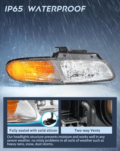 Nilight Headlight Assembly for 2008 2009 2010 Dodge Grand Caravan Replacement Headlamp Chrome Housing Amber Reflector Driver and Passenger Side in Saudi Arabia
