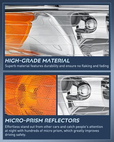 Nilight Headlight Assembly for 2008 2009 2010 Dodge Grand Caravan Replacement Headlamp Chrome Housing Amber Reflector Driver and Passenger Side in Saudi Arabia