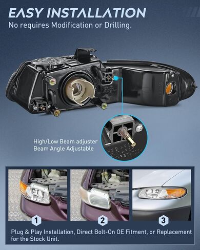 Nilight Headlight Assembly for 2008 2009 2010 Dodge Grand Caravan Replacement Headlamp Chrome Housing Amber Reflector Driver and Passenger Side in Saudi Arabia
