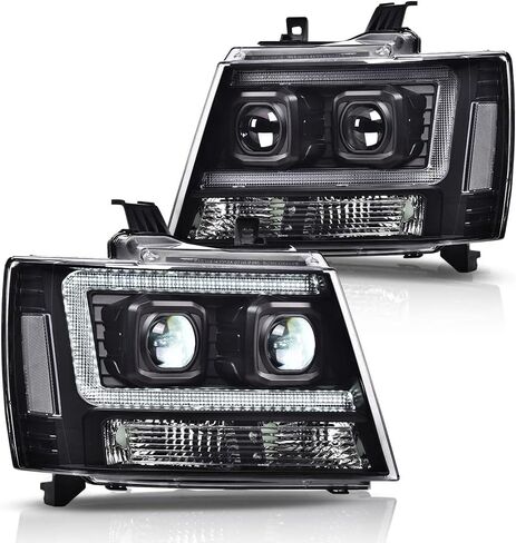 PIT66 مجموعة المصابيح الأمامية الأمامية متوافقة مع Chevy Suburban Tahoe 2007-2014 Fit Chevy Avalanche Headlamps 2007-2013 عدسات شفافة مبيت أسود عاكس شفاف in Saudi Arabia