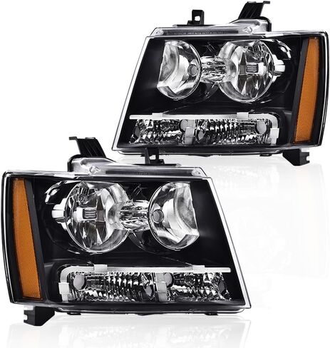 PIT66 مجموعة المصابيح الأمامية الأمامية متوافقة مع Chevy Suburban Tahoe 2007-2014 Fit Chevy Avalanche Headlamps 2007-2013 عدسات شفافة مبيت أسود عاكس شفاف in Saudi Arabia