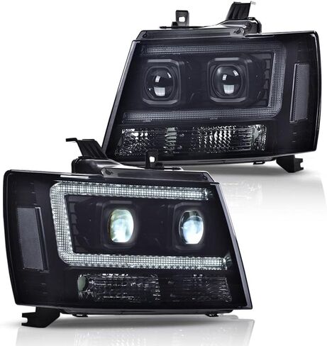 PIT66 مجموعة المصابيح الأمامية الأمامية متوافقة مع Chevy Suburban Tahoe 2007-2014 Fit Chevy Avalanche Headlamps 2007-2013 عدسات شفافة مبيت أسود عاكس شفاف in Saudi Arabia