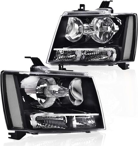 PIT66 مجموعة المصابيح الأمامية الأمامية متوافقة مع Chevy Suburban Tahoe 2007-2014 Fit Chevy Avalanche Headlamps 2007-2013 عدسات شفافة مبيت أسود عاكس شفاف in Saudi Arabia