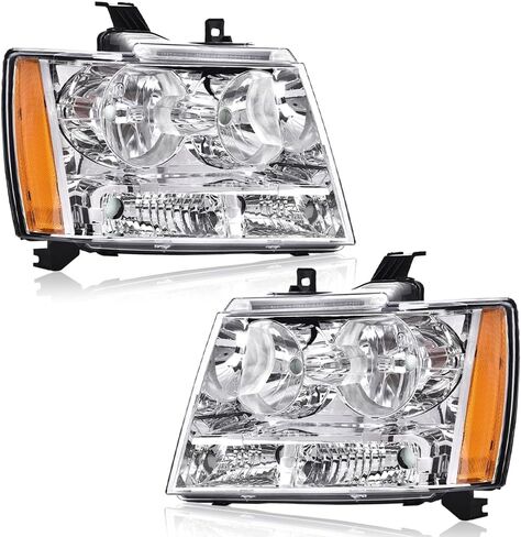 PIT66 مجموعة المصابيح الأمامية الأمامية متوافقة مع Chevy Suburban Tahoe 2007-2014 Fit Chevy Avalanche Headlamps 2007-2013 عدسات شفافة مبيت أسود عاكس شفاف in Saudi Arabia