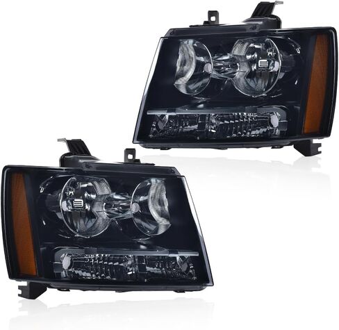 PIT66 مجموعة المصابيح الأمامية الأمامية متوافقة مع Chevy Suburban Tahoe 2007-2014 Fit Chevy Avalanche Headlamps 2007-2013 عدسات شفافة مبيت أسود عاكس شفاف in Saudi Arabia