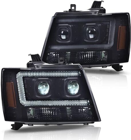 PIT66 مجموعة المصابيح الأمامية الأمامية متوافقة مع Chevy Suburban Tahoe 2007-2014 Fit Chevy Avalanche Headlamps 2007-2013 عدسات شفافة مبيت أسود عاكس شفاف in Saudi Arabia