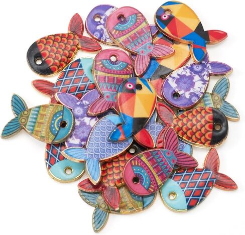 Craftdady 28Pcs Enamel Fish Charms: 7 Styles Colorful Pattern Fish Rack Pendants Cute Ocean Animal Charms for DIY Earring, Bracelet, Necklace Making in Saudi Arabia