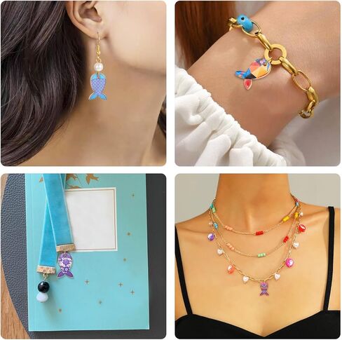 Craftdady 28Pcs Enamel Fish Charms: 7 Styles Colorful Pattern Fish Rack Pendants Cute Ocean Animal Charms for DIY Earring, Bracelet, Necklace Making in Saudi Arabia