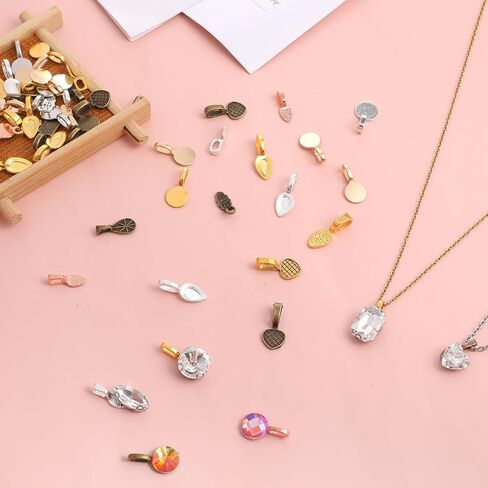 180 قطعة غراء على كفالات قرصة لصنع المجوهرات، ملعقة مطلية بألوان مختلطة ملعقة مستديرة مسطحة قلادة موصلات قلادة صنع اللوازم، كفالات بيضاوية صغيرة لقلادة DIY وسوار وأقراط سحر الحرف اليدوية in Kuwait