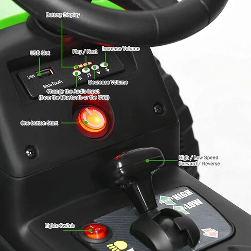 Costzon Ride on Tractor with Detachable Trailer, Kids' Electric Vehicles w/3-Gear-Shift Ground Loader, Wireless Design & USB, 7 LED Headlights, Remote Control Tractor Toy for Kids 3+ (12V, Green) in Saudi Arabia