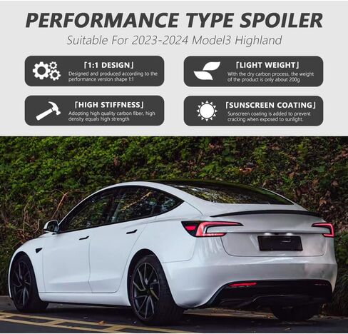 TSTORY Tesla Model Y Juniper 2025-2026 أحدث 100% من ألياف الكربون الحقيقية سبويلر خلفي أداء نوع سبويلر جناح خلفي Tesla Model Y Accessories 2025 2026 (موديل Y Juniper-Mate Carbon Fiber) in Saudi Arabia