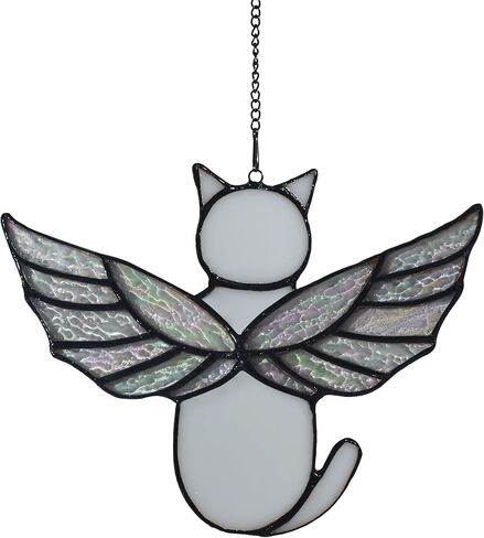 Angel Rainbow Wing Cat Memorial Gifts, Stained Glass Cat Decor for Window Hangings, Orange Black Cat Suncatcher, Loss of Cat Sympathy Gift (Black) in Kuwait
