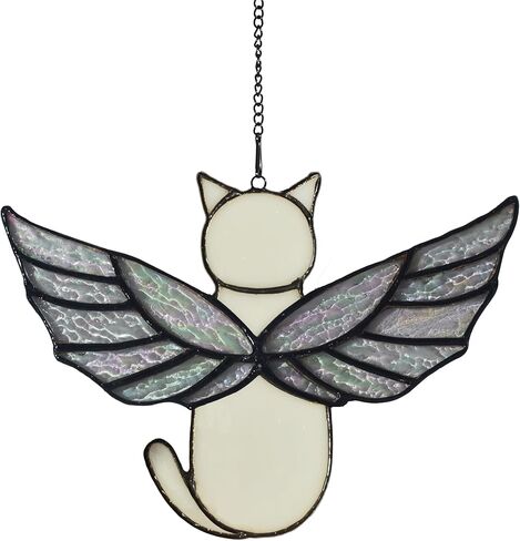 Angel Rainbow Wing Cat Memorial Gifts, Stained Glass Cat Decor for Window Hangings, Orange Black Cat Suncatcher, Loss of Cat Sympathy Gift (Black) in Kuwait