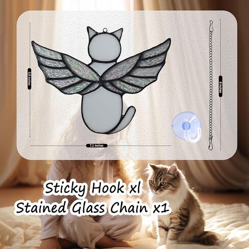 Angel Rainbow Wing Cat Memorial Gifts, Stained Glass Cat Decor for Window Hangings, Orange Black Cat Suncatcher, Loss of Cat Sympathy Gift (Black) in Kuwait