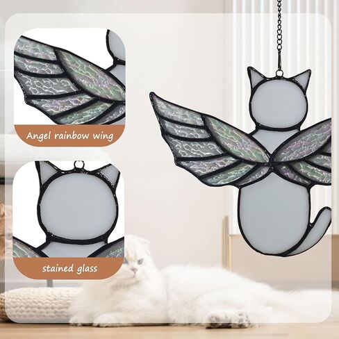 Angel Rainbow Wing Cat Memorial Gifts, Stained Glass Cat Decor for Window Hangings, Orange Black Cat Suncatcher, Loss of Cat Sympathy Gift (Black) in Kuwait