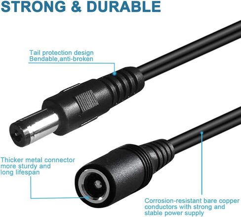 SIOCEN【2-Pack】DC Power Extension Cable 13ft 5.5mm x 2.1mm 12V DC Security Camera Extension Cord Male to Female for CCTV Indoor,Standalone LED Strip,DC Power Supply Adapter Extender Cable in Kuwait