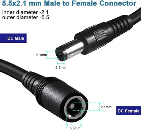 SIOCEN【2-Pack】DC Power Extension Cable 13ft 5.5mm x 2.1mm 12V DC Security Camera Extension Cord Male to Female for CCTV Indoor,Standalone LED Strip,DC Power Supply Adapter Extender Cable in Kuwait
