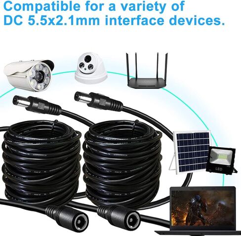 SIOCEN【2-Pack】DC Power Extension Cable 13ft 5.5mm x 2.1mm 12V DC Security Camera Extension Cord Male to Female for CCTV Indoor,Standalone LED Strip,DC Power Supply Adapter Extender Cable in Kuwait