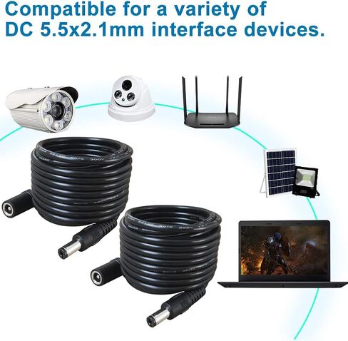 SIOCEN【2-Pack】DC Power Extension Cable 13ft 5.5mm x 2.1mm 12V DC Security Camera Extension Cord Male to Female for CCTV Indoor,Standalone LED Strip,DC Power Supply Adapter Extender Cable in Kuwait