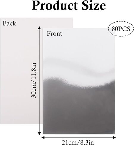 Klmnop 80 Sheets Sliver Mirror Cardstock Paper - A4 Size(250gsm) Metallic Reflective Foil Cardstock for Crafts, Invitations, Scrapbooks, Greeting Cards and Birthday Party Decoration(Sliver) in Saudi Arabia