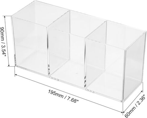 3 Compartments Clear Acrylic Pen Holder, Pencil Holder Pen Organizer Pencil Cup Makeup Brush Holder Square for Countertop Desk, Transparent in Saudi Arabia