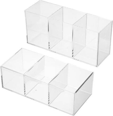 3 Compartments Clear Acrylic Pen Holder, Pencil Holder Pen Organizer Pencil Cup Makeup Brush Holder Square for Countertop Desk, Transparent in Saudi Arabia