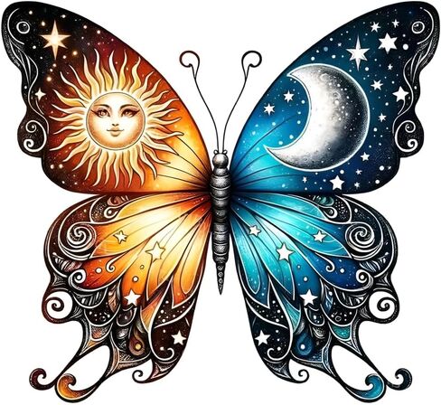 2 PCS Butterfly Vinyl Decals, Sun Moon Stars Design,Waterproof Removable Stickers for Laptops, Cars, Trucks, Bumpers,Motorcycles Z-093 in Kuwait