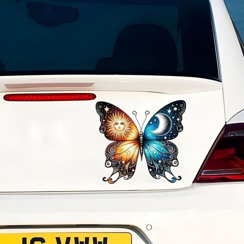 2 PCS Butterfly Vinyl Decals, Sun Moon Stars Design,Waterproof Removable Stickers for Laptops, Cars, Trucks, Bumpers,Motorcycles Z-093 in Kuwait