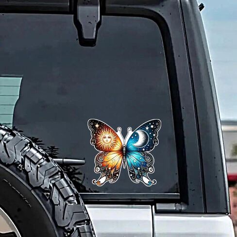 2 PCS Butterfly Vinyl Decals, Sun Moon Stars Design,Waterproof Removable Stickers for Laptops, Cars, Trucks, Bumpers,Motorcycles Z-093 in Kuwait