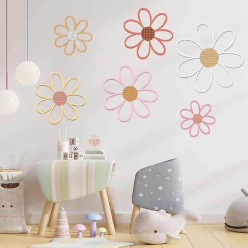 Thyle 6 Pcs Daisy Wall Decor Wooden Daisy Wall Art Flowers Wall Signs Hanging Plaque for Home Nursery Bedroom Farmhouse Bathroom Decorations Housewarming Gifts (Pastel Color) in Kuwait