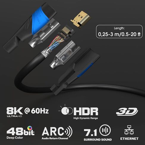 8K HDMI 2.1 Cable – 6ft – Ultra High Speed HDMI Cord, Officially Licensed & Designed in Germany (HDMI 2.1 Certified, 8K@60Hz, HDMI eARC, Perfect for PS5/Xbox/Switch, Silver/Black) – by CableDirect in Kuwait